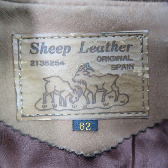 Vintage Sheep Leather Brown Tan Leather Zip Front Bomber Jacket Mens L - Picture 5 of 5